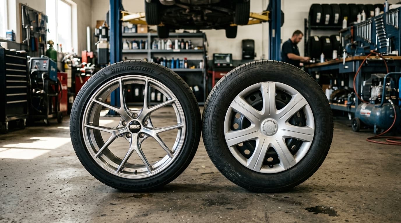 Alloy wheel vs steel wheel comparison at Speedline Mags workshop in Cape Town