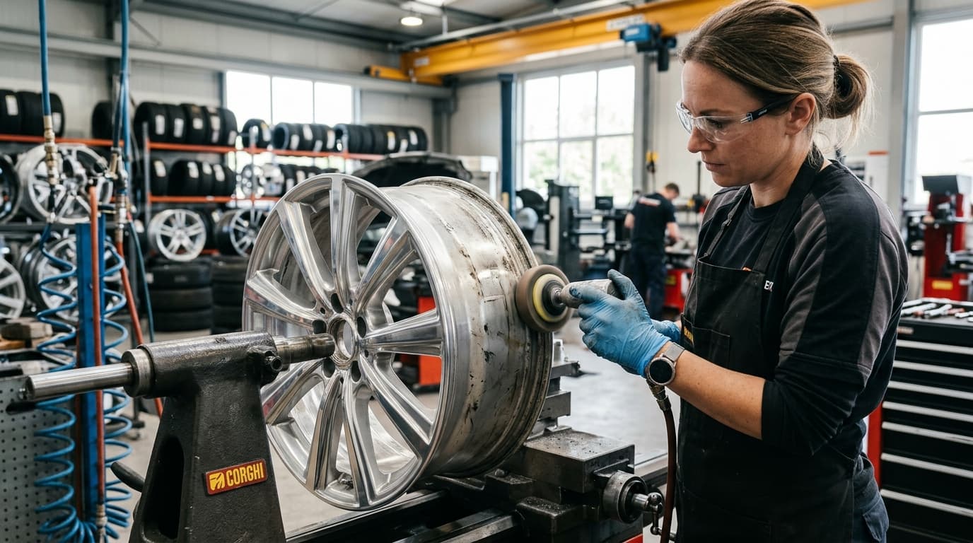 Professional mag wheel refurbishment in progress at Speedline Mags workshop in Cape Town